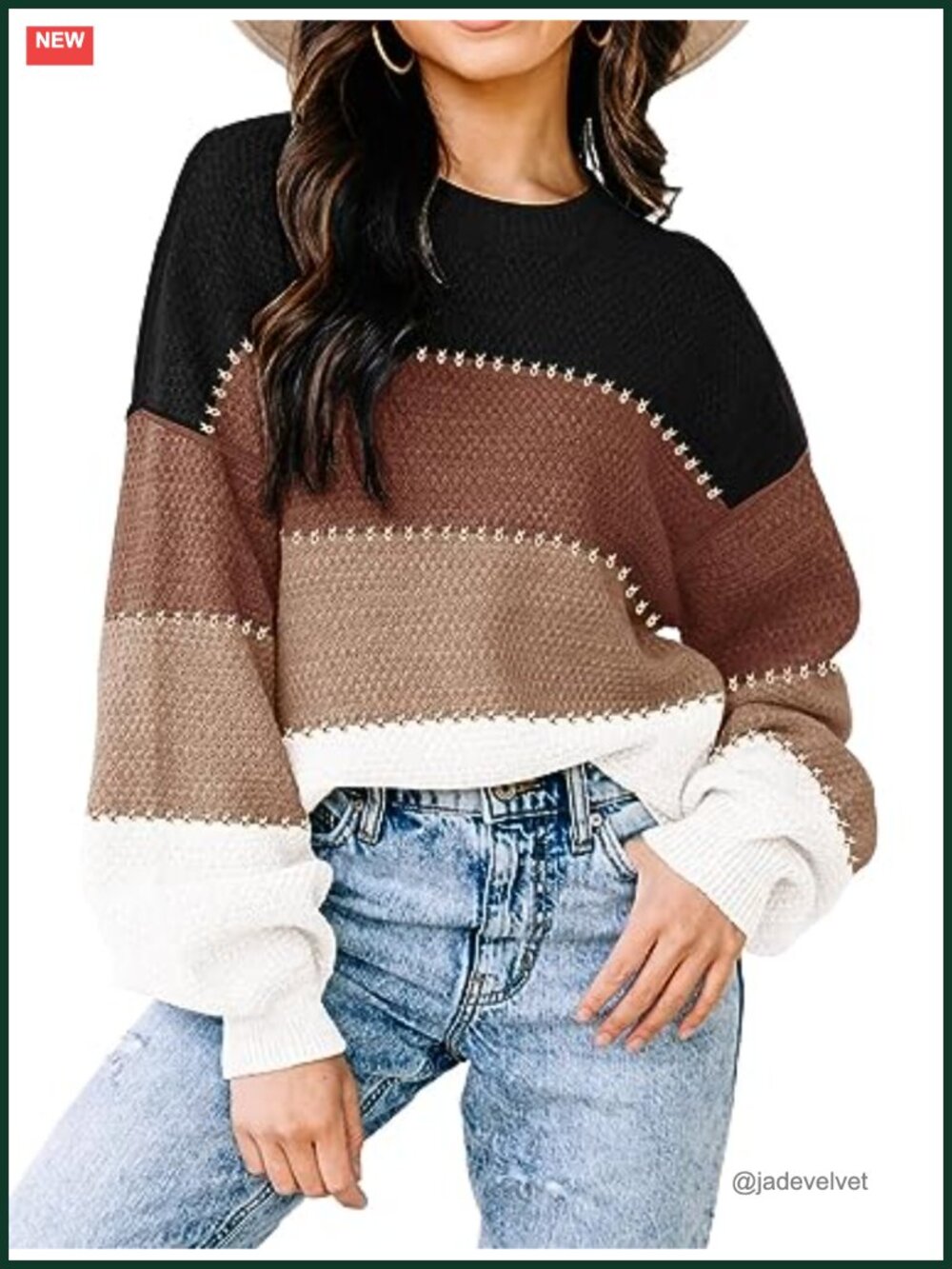 Oversized Color Block Knit Pullover Sweater Women Fall Tunic Top
